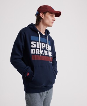 Superdry NYC Tab Férfi Kapucnis Pulóver Sötétkék | WLPSI3761